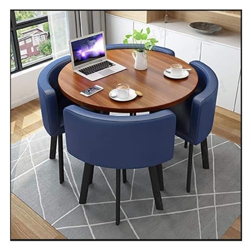 Rundes Esstisch-Set mit 4 Stühlen – moderne Freizeitmöbel für kleine Büros, Konferenzräume und Esszimmer (Farbe: Blau) von Generisch