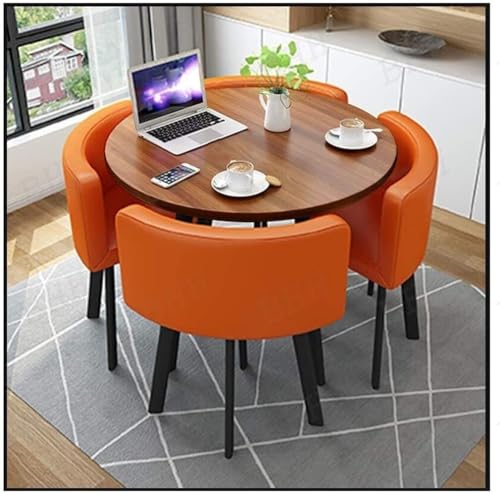 Rundes Esstisch-Set mit 4 Stühlen – moderne Freizeitmöbel für kleine Büros, Konferenzräume und Esszimmer (Farbe: Orange) von Generisch