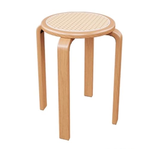 Rundes Holzhocker-Set – stapelbare Rattan-Esszimmerstühle für Küche, Wohnzimmer, stilvolle Eingangsmöbel von Generisch