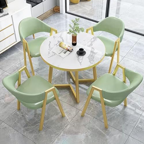 Rundes Konferenzzimmertisch-Set mit 4 grünen Kunstleder-Stühlen, perfekt für Büro, Empfang, Club, Küche, Esszimmer oder Familien-Kaffeebereich (80 cm) von Generisch