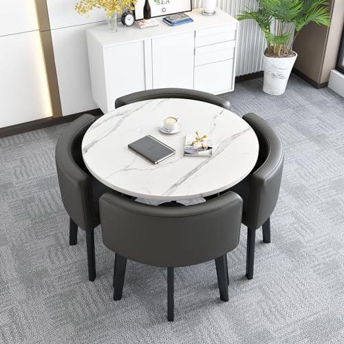 Rundes Küchen-Esstisch-Set mit 4 Stühlen – 5-teiliger runder Konferenztisch ideal für verschiedene Szenarien – 85,1 x 74,9 cm (B x H) von Generisch