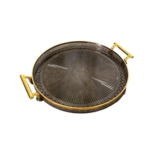 Rundes Serviertablett,Serviertablett mit Griffen | Rundes Serviertablett mit goldenen Griffen und goldenem Rand,Klares Serviertablett, dekorative Tabletts für Wohnzimmer, Badezimmer, Küche, Snack, Kaf von Generisch