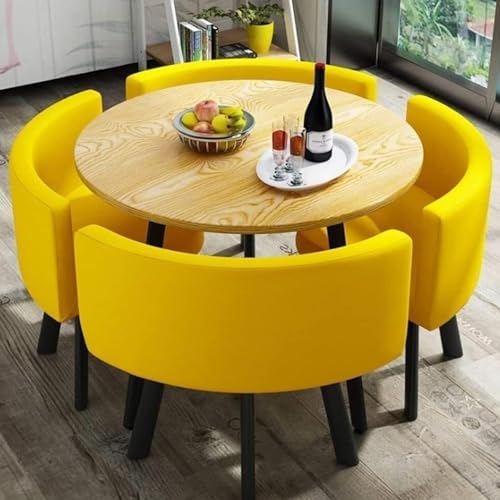 Rundes Tisch-Set mit 4 Lederstühlen, modernes Büro-Empfangsmöbel für Geschäftsverhandlungen, platzsparendes Design (Farbe: Gelb) von Generisch