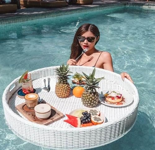Rundes gewebtes Serviertablett mit Griffen, leichtes schwimmendes Design für Brunch am Pool und zum Servieren von Getränken von Generisch