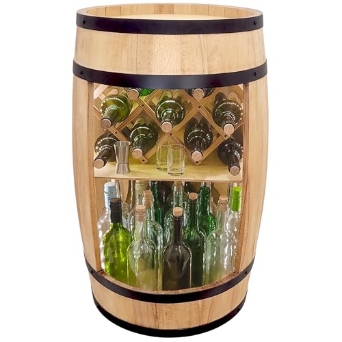 Rustikale Holzfass Bar mit Weinhalter & L.E.D. Draft Bierständer - 80cm Dekoratives Weinregal & Whisky Geschenk - Stilvoller Home Bar Schrank in Hellbraun Rustikale Holzfass Bar mit Weinhalter & L.E.D. Draft Bierständer - 80cm Dekoratives Weinregal & Whisky Geschenk - Stilvoller Home Bar Schrank in Hellbraun von Generisch