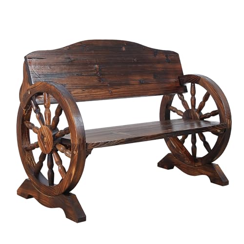 Rustikale Rollwagen aus Holz – stilvolle Outdoor-Terrassensitzbank mit Lattenrost und Rückenlehne für Gartendeck und Hinterhofdekoration – & einzigartiges Design von Generisch