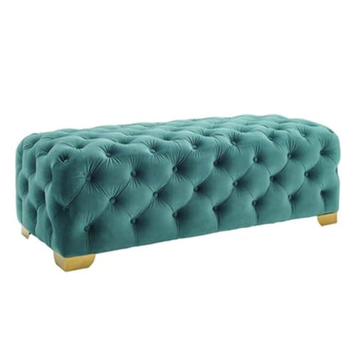 Rustikale Stoff-gepolsterte Eingangsbank mit Knöpfen, getuftete Ottomane, Fußstütze, Bettbank, für Schlafzimmer, Grün, 100 x 45 x 40 cm von Generisch