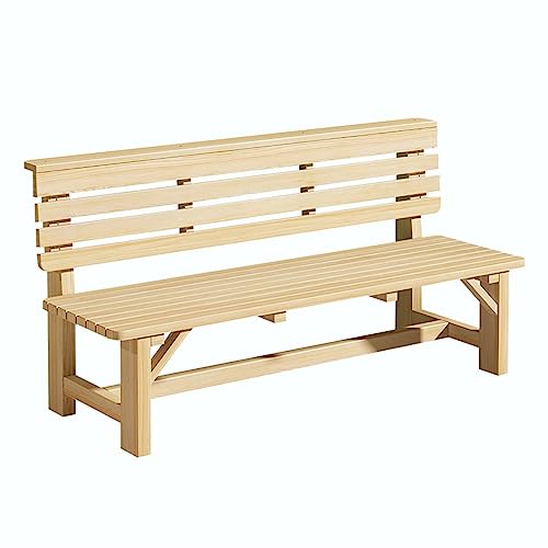 Rustikaler Massivholz-Bank mit Rückenlehne, perfekt für Terrasse, Veranda, Garten, Balkon und Hinterhof, langlebiges, schlichtes Design für bequemes Sitzen von Generisch