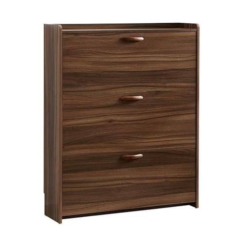 Rustikaler brauner freistehender Schuhschrank mit 3 Klappschubladen, schmales Schuhregal für Eingangsbereich, Flur oder Schrank, Maße: 85 x 17 x 110 cm von Generisch
