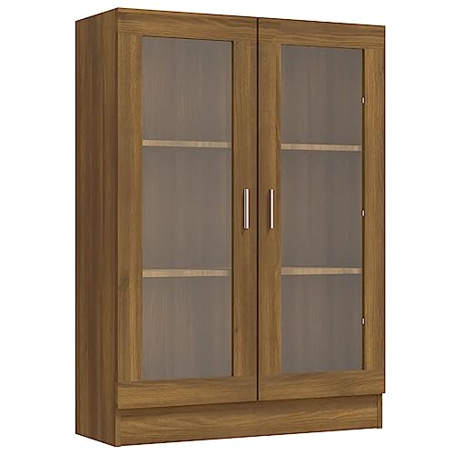 Rustikales Bücherregal mit Glastüren und Regalen, CD-Aufbewahrungseinheit, Sideboard, Organizer, Schrank für Wohnzimmer, Heimbüro, braune Eiche, 115 cm H Rustikales Bücherregal mit Glastüren und Regalen, CD-Aufbewahrungseinheit, Sideboard, Organizer, Schrank für Wohnzimmer, Heimbüro, braune Eiche, 115 cm H von Generisch