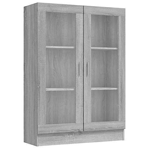 Rustikales Bücherregal mit Glastüren und Regalen, freistehender Organizer für CD-Aufbewahrung, ideal für Wohnzimmer oder Heimbüro, Dekoration, graue Eiche, 115 cm Höhe Rustikales Bücherregal mit Glastüren und Regalen, freistehender Organizer für CD-Aufbewahrung, ideal für Wohnzimmer oder Heimbüro, Dekoration, graue Eiche, 115 cm Höhe von Generisch