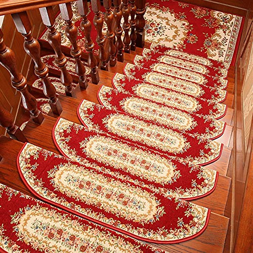 Rutschfeste, waschbare Stufenmatten im 2er-Set – rutschfeste Stufenmatten mit orientalischem Muster, roter halbrunder Stufen-Teppich – 24 x 75 cm, Renaissance-Vintage-Design Rutschfeste, waschbare Stufenmatten im 2er-Set – rutschfeste Stufenmatten mit orientalischem Muster, roter halbrunder Stufen-Teppich – 24 x 75 cm, Renaissance-Vintage-Design von Generisch