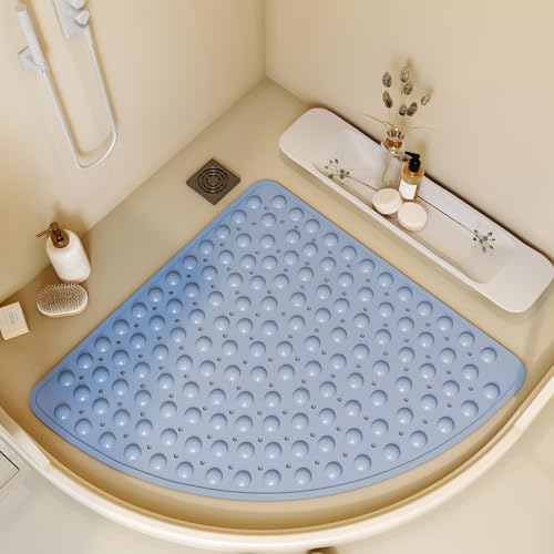 Rutschfeste Eckmatte, 70 x 70 cm, dreieckige Badematte mit Ablauflöchern, wasserdichter Duschvorleger für Bad und Küche (blau), langlebig und leicht zu reinigen von Generisch