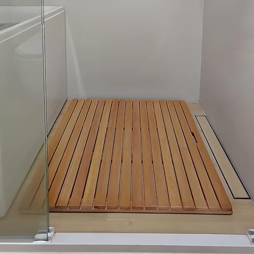 Rutschfeste Holz-Duschmatte, wasserdichte Badezimmer-Bodenmatte für Spa, Pool und Innen- und Außenbereich (80 cm x 110 cm) – und stilvolle Fußmatte von Generisch
