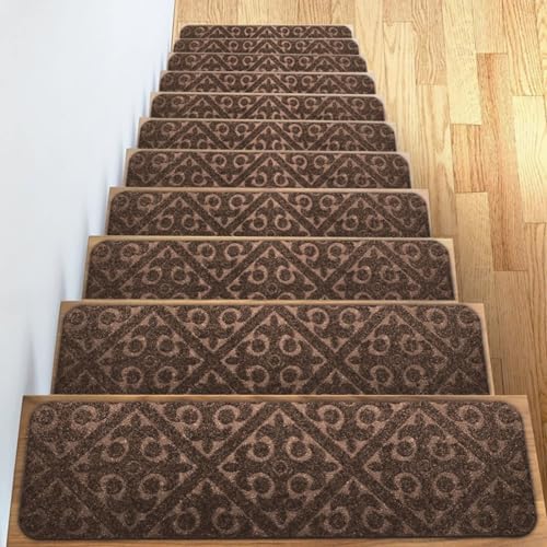 Rutschfeste Stufenmatten für den Innenbereich, braun, mit wiederverwendbarem Klebstoff, 76 x 20 cm, geprägt, europäischer Stil, selbstklebende Matten für verbesserte Griffigkeit und Sicherheit, 10 von Generisch