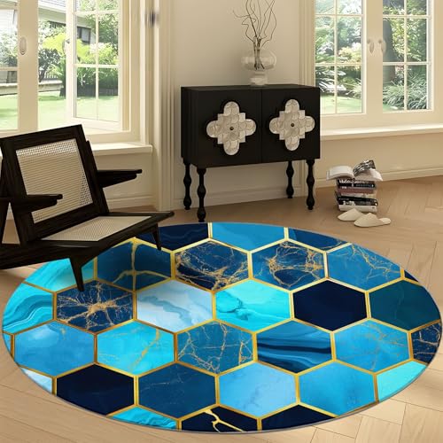 Rutschfester 100 cm Runder Teppich, Sechseck Geometrisch Marmor Waschbarer Runder Teppich - Weicher Modernes Design Läufer für Küche Waschraum Wohnzimmer Esszimmer Rutschfester 100 cm Runder Teppich, Sechseck Geometrisch Marmor Waschbarer Runder Teppich - Weicher Modernes Design Läufer für Küche Waschraum Wohnzimmer Esszimmer von Generisch