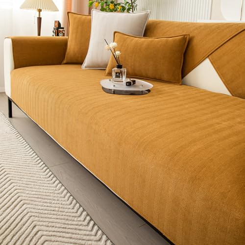 Rutschfester Chenille-Sofabezug, Fischgräten-Design, für 1/2/3/4-Sitzer, universeller Möbelschutz, gepolsterter Ecksofa-Schonbezug (Kaffeefarben, 70 x 210 cm) von Generisch
