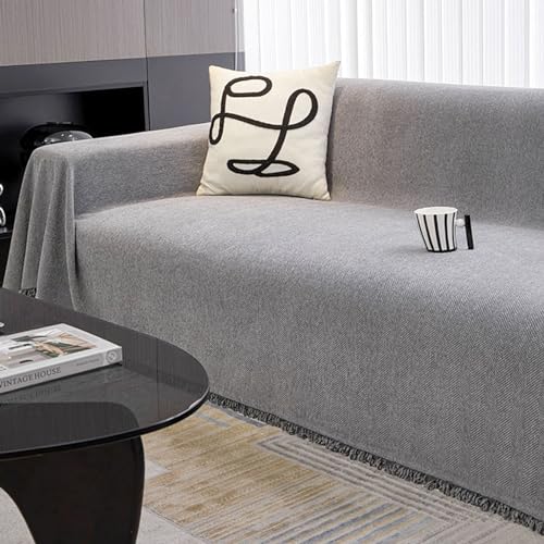 Rutschfester Ecksofabezug, weicher 3-Sitzer mit Chaiselon, Sommer-Sofa-Decke, großer Möbelschutz, ideal für Heimdekoration (Größe:180 x 460 cm, Farbe: Gentleman Grey) von Generisch