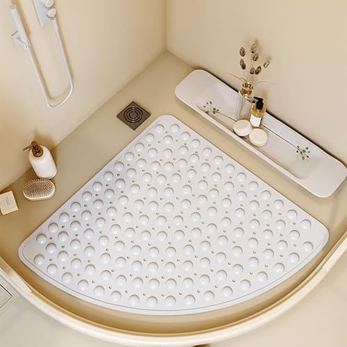 Rutschfester Eckteppich, 54 x 54 cm, dreieckige Badematte mit Abflusslöchern, weiß, wasserdicht, Badezimmerteppich, rutschfeste Duschmatte für Zuhause von Generisch