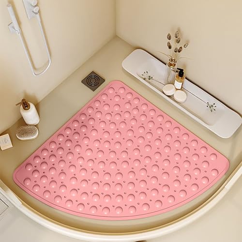 Rutschfester Eckteppich, 70 x 70 cm, dreieckig, Badematte mit Abflusslöchern, wasserdicht, rutschfest, Badezimmerteppich, perfekt für Dusche und Heimdekoration von Generisch