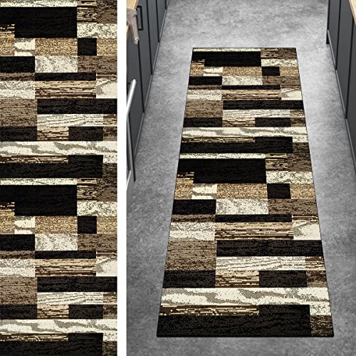 Rutschfester Flurläufer – moderner waschbarer Patchwork-Teppich in Braun & Beige Anti-Rutsch-Design für Schlafzimmer Tür & Treppen – anpassbare lange Matte von Generisch