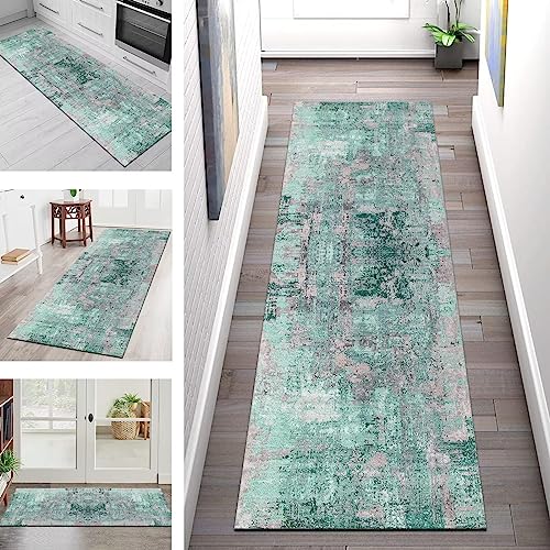 Rutschfester Läufer für Flur und Küche, 40 x 180 cm, waschbar, hellrosa und türkis, ideal für Wohnzimmer und Eingangsbereich, leicht zu reinigen, strapazierfähige Bodenmatte von Generisch
