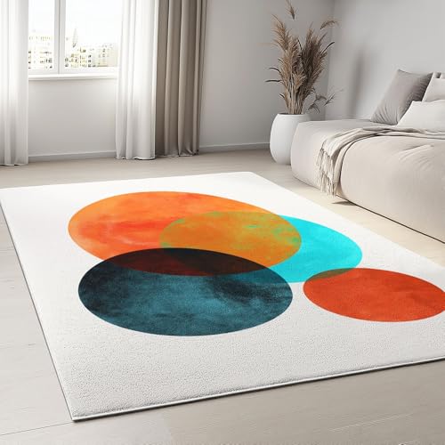 Rutschfester Teppich 60 x 90 cm Geometrie Überlappung Kreise Kurzflor Läufer für Wohnzimmer - Abstrakte Kunst Weicher Rechteckiger Läufer für Schlafzimmer Waschbarer Teppichläufer Deko von Generisch