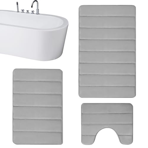 Rutschfestes Badezimmerteppich-Set, 3 x rutschfeste WC-Vorleger, U-förmig, weicher, quadratischer , wasserabsorbierend, Badezimmerteppich, waschbar von Generisch