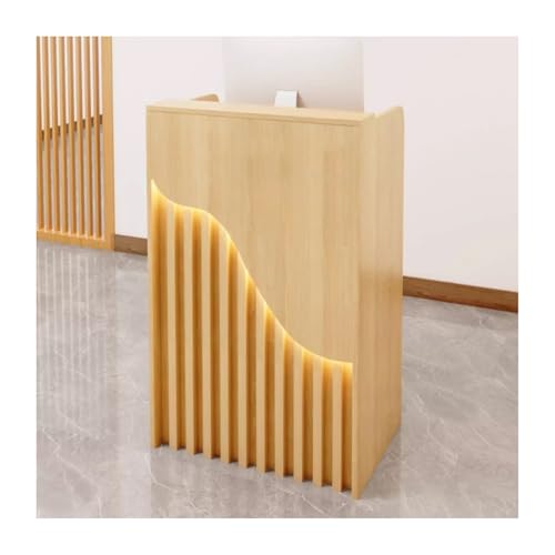 SHINGJING Moderner Empfangstisch mit LED-Lichtern, einfache Theke für Schönheitssalon, Boutique, Lobbybar – Ahorn-Finish, 80 cm Empfangsmöbel von Generisch