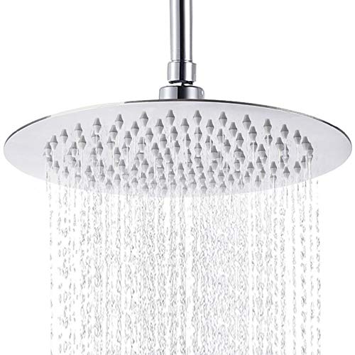 SLIM Runder Edelstahl Duschkopf Regendusche 20 cm | Regenduschkopf Gross 8 Zoll Brausekopf Dusche Armaturen Anti-Kalk | Kopfbrause Chrom Ultradünn Wassersparender Duscharmatur von Generisch