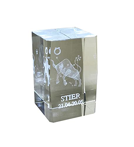 STIER 3D Glas Kristall Quader XL Sternzeichen im Hochformat - von WWW.Vienna-Fashion.at - Wien Österreich Austria - Setzkasten Deko Vitrine (Stier) von Generisch