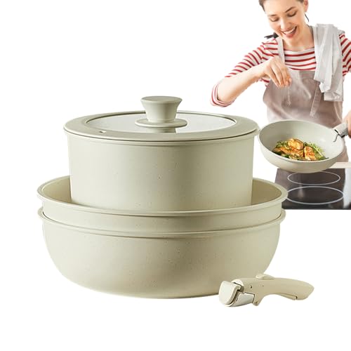 Safe Panspots Set, Induktions-Kochgeschirr-Sets,Pfannen zum Kochen Antihaft-Kochset, Küchenset mit abnehmbarem Griff, cremeweiß, für Bratpfannen Safe Panspots Set, Induktions-Kochgeschirr-Sets,Pfannen zum Kochen Antihaft-Kochset, Küchenset mit abnehmbarem Griff, cremeweiß, für Bratpfannen von Generisch