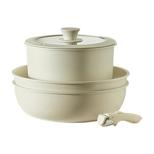 Safe Panspots Set, Safe Pans Pots Set, Cooking Pot Set with Frying Pans, Nonstick Cream White Detachable Handle for Cooking Frying Pans Cooking Pot Set for Frying Pans von Generisch