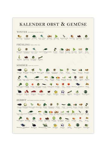Saisonkalender Obst und Gemüse | Poster Küche A2 (59,4 x 42 cm) Beige von Generisch