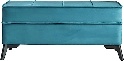 Samt-Aufbewahrungsbank mit Hocker, 99 cm, rechteckig, Ottomane, stilvoller Bettsitz für Wohnzimmer, Schlafzimmer, Eingangsbereich, blau, gepolsterte Aufbewahrungslösung von Generisch