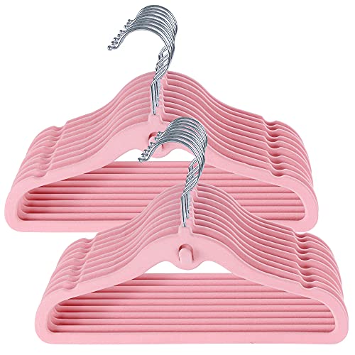 Samt Babykleiderbügel Set 50 PCs Babykleiderbügel und 16 PCs Baby Kleiderschrank Teiler, platzsparend, rutschfest, für Kleiderschrank Schrank Kleidung, Rosa von Generisch