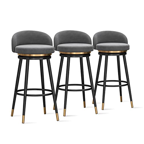 Samt Barhocker 3er Set Moderne Küchenthekenhocker mit Rückenlehne Gepolstert Drehstühle für Frühstücksbar & Restaurant Bar Höhe Sitz für Kücheninsel 360° Drehung von Generisch