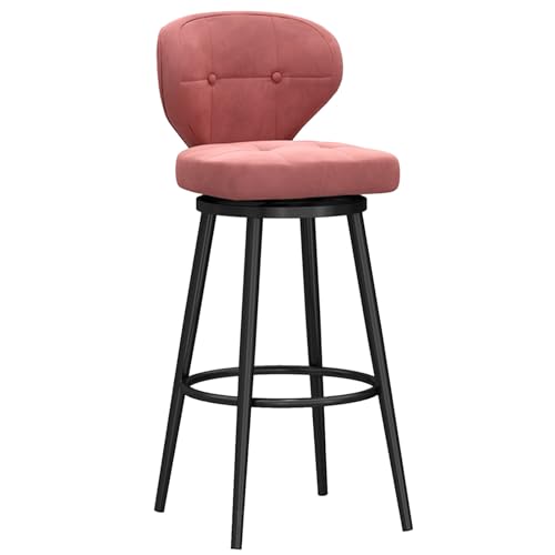 Samt Drehbar Barhocker 1er Set:360° drehbarer Hochlehner Thekenhocker mit Fußstütze, schwarzer Basis, Stilvoller rosa Küchen- & Pubstuhl, 65cm Höhe von Generisch