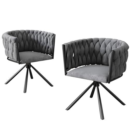 Samt Drehstuhl mit Metallbeinen für L Wohnzimmer oder Schlafzimmer, bequemes und elegantes Design, 2er Set (Grau) von Generisch