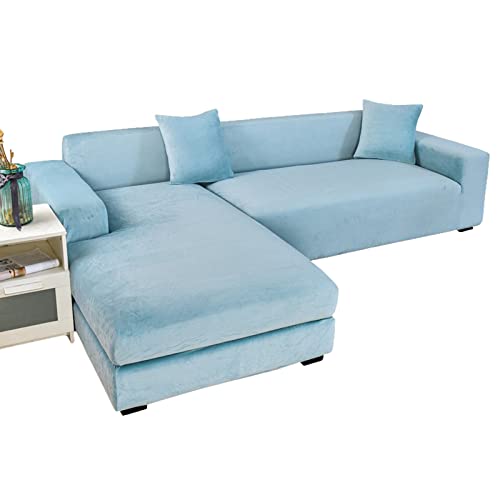 Samt-Ecksofabezug mit 2-teiligem weichem Möbelschutz für Haustiere, elastische Unterseite, blau, passend für 3 + 2-Sitzer – Stilvoller Couch-Schonbezug Samt-Ecksofabezug mit 2-teiligem weichem Möbelschutz für Haustiere, elastische Unterseite, blau, passend für 3 + 2-Sitzer – Stilvoller Couch-Schonbezug von Generisch