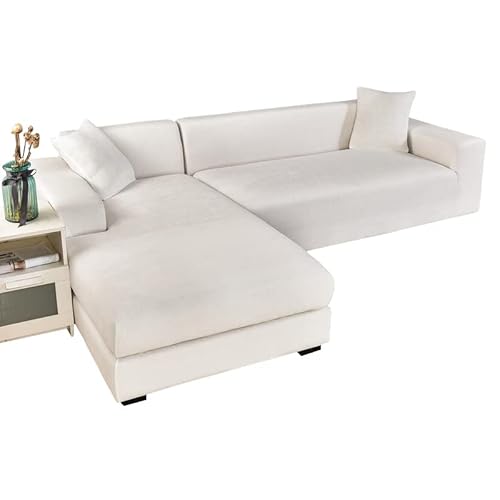 Samt-Ecksofabezug mit 2-teiligem weichem Schutzbezug für Haustiere, elastische Unterseite, stilvoller weißer Couchschutz für 4+3-Sitzer-Möbel von Generisch