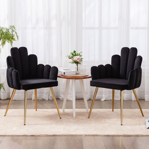 Samt-Esszimmerstühle 2er-Set, gepolsterter moderner Freizeitsessel mit Metallbeinen für Esszimmer/Restaurant, stilvolle Eckstühle für die Küche von Generisch