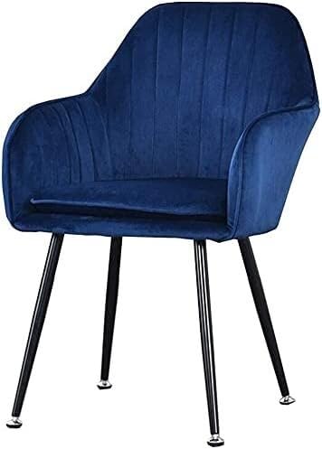Samt-Esszimmerstuhl Wohnzimmerstuhl mit Metallbeinen, Samtsitz und Rückenlehnen, Freizeit-Sofa-Stuhl (Farbe: Blau 2, Größe: schwarze Beine) von Generisch