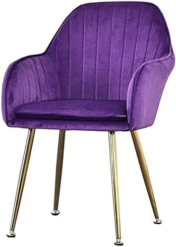 Samt-Esszimmerstuhl Wohnzimmerstuhl mit Metallbeinen, Samtsitz und Rückenlehnen, Freizeit-Sofa-Stuhl (Farbe: lila, Größe: goldene Beine) von Generisch