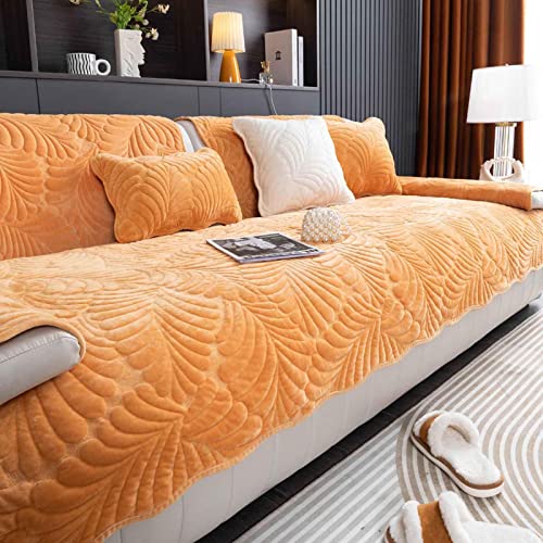 Samt L Form Sofabezug mit Anti-Rutsch-Schutz und doppelseitig gestepptem Design Gelb Kissenbezug enthalten Waschbarer und dicker Sofaschoner für Ecksofas (45 x 45 cm) von Generisch