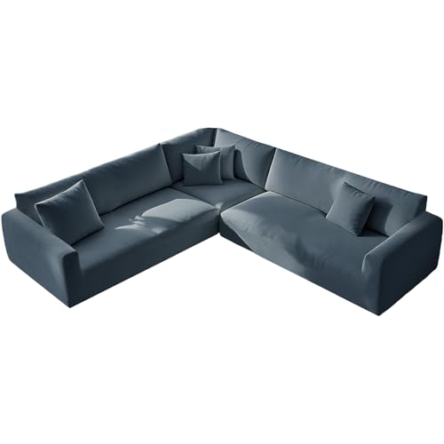 Samt L Form Stretch Sofabezug Anti Rutsch 5 Sitzer Sektional Schonbezüge Weicher Möbelschutz für Eckcouch (Grau Blau, 3er Set) von Generisch