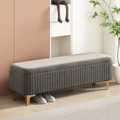 Samt-Ottoman-Bank für Schlafzimmer, Holzeingangssitz, quadratischer Pouf-Behälter für Flur, stilvolle Fußstütze mit verstecktem Stauraum (Farbe: D) von Generisch