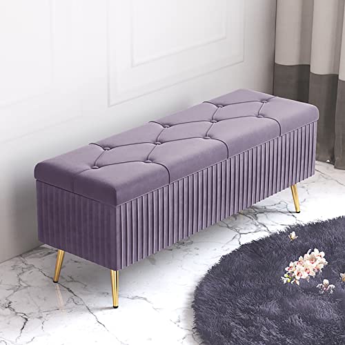 Samt Schuhbank Ottomane Moderne Eingangsbereich Polsterbank mit Plüschtruhe Gepolsterter Fußstütze Hocker für Schlafzimmer Wohnzimmer Beige von Generisch