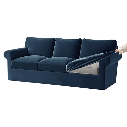 Samt Stretch Sofabezug mit Gummiband für 3-Sitzer-Sofa Dunkelblau XL 7-teiliges Set von Generisch