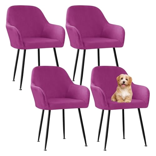 Samt-Stuhlhussen mit gebogener Rückenlehne und Armlehnen, Esszimmer-Schonbezüge für 1, 2, 4 oder 6 Drehstühle, Violett, ideal als Wohnzimmerdekoration von Generisch